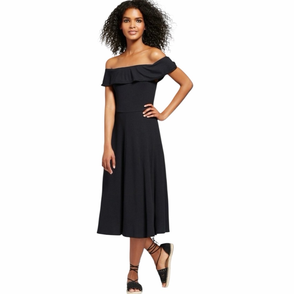Who What Wear Black Off The Shoulder Midi Dress Size Small